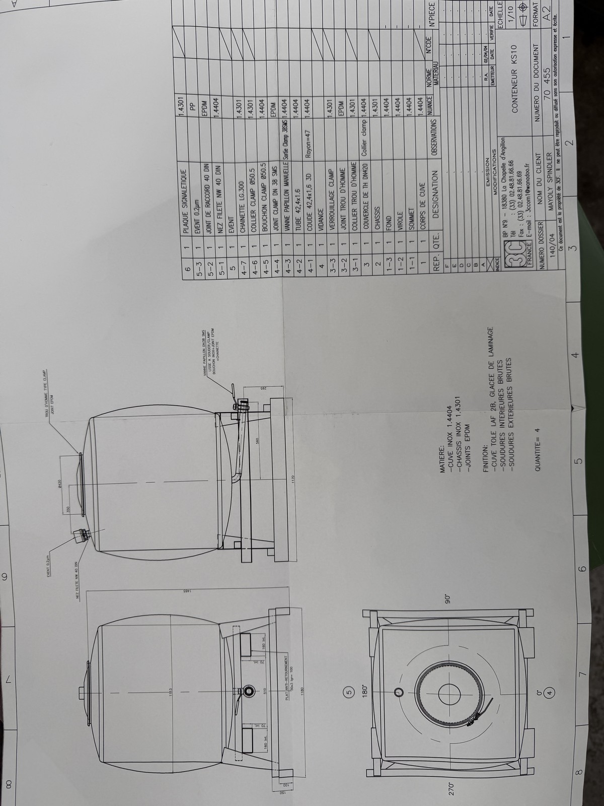 Container 1000 litres inox 316L 3C KRONEN KS10