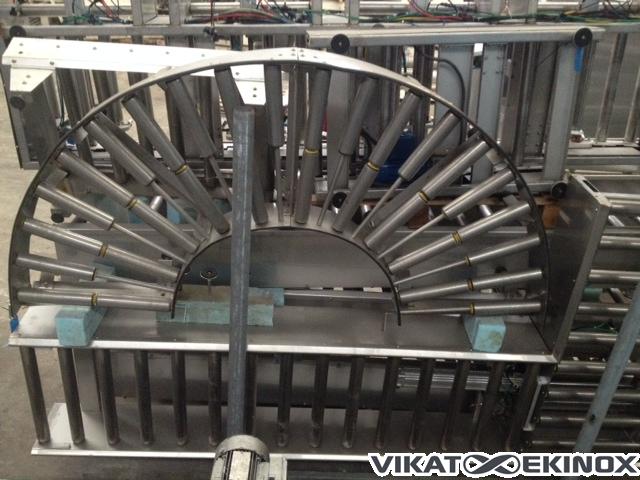 Convoyeur courbe à rouleaux inox larg. 500 mm