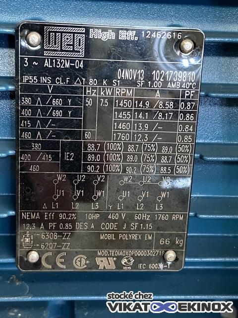 Pompe centrifuge auto-amorçante sanitaire inox 7.5 kW 1450T/min CSF INOX type AS65-4-10/BD.MPT80