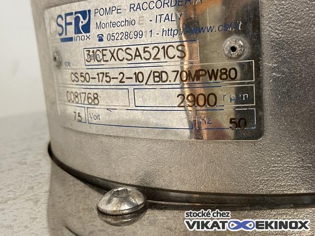 Pompe centrifuge sanitaire inox 7.5 kW 3000 T/min CSF INOX type CS50-175-2-10/BD.70MPW80