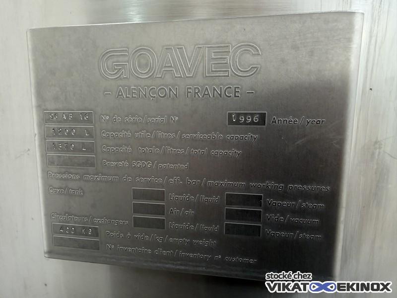 Cuve inox agitée 1370 litres total GOAVEC