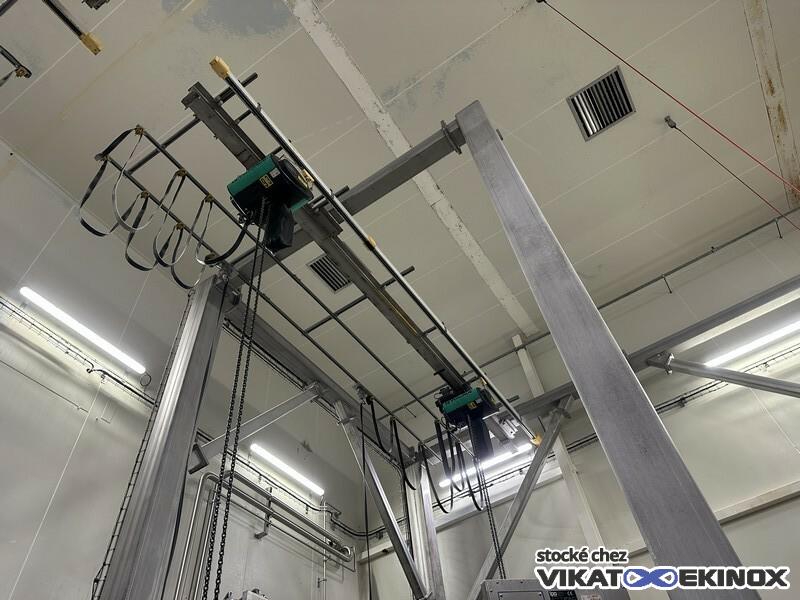2 palans électriques à chaine 1300 kg VERLINDE EUROCHAIN VR12 type 20/5 M/MN sur poutre inox